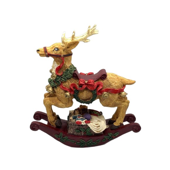Vintage Hand Painted Christmas Musical Rocking Reindeer Plays Jungle Bells - Picture 5 of 13